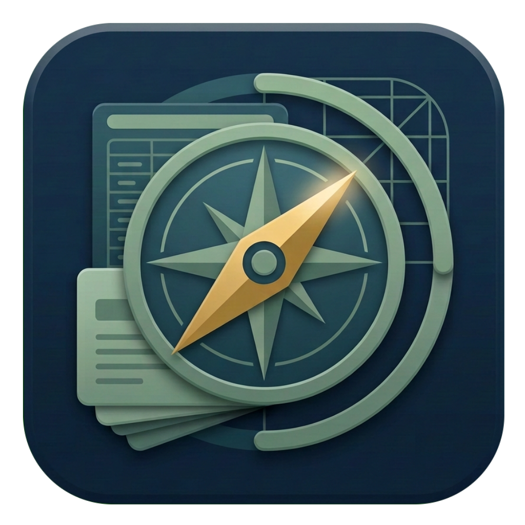 myESACompass logo: a compass over organized records